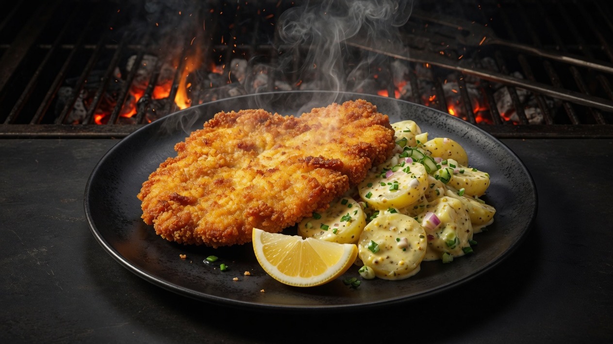 Hühnerschnitzel mit Kartoffelsalat oder Pommes